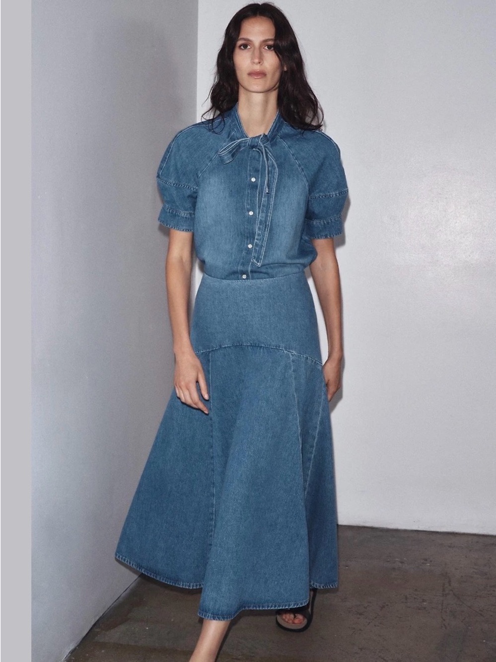 ZARA ZW Collection Denim Tie Shirt